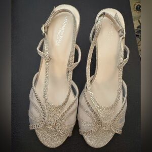 Benjamin Walk Champagne Heels with Rhinestone Embellishments